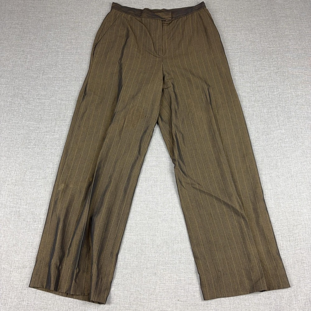 Lafayette 148 New York Pants Womens 10 Brown Pinstripe Pleated Twill Dress Pants